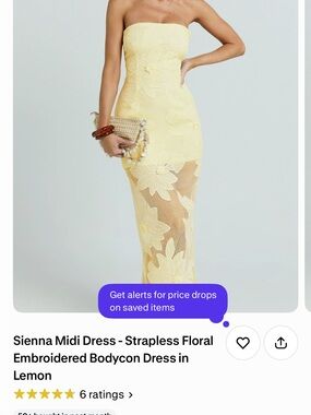 Strapless Floral Embroidered Midi Dress in Lemon by